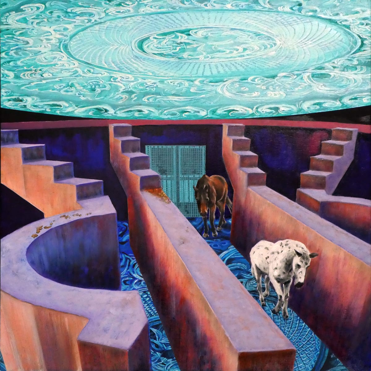 Crystal Labyrinth by Fletcher Hayes  Image: Crystal Labyrinth is a sneak peek into an alien spacecraft which has abducted some Earth horses. This is a claustrophobic sci-fi-scape.