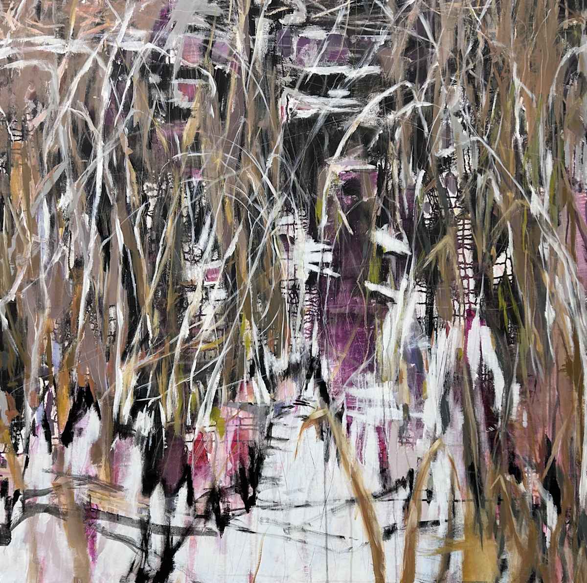 Marsh (w. metal gallery frame) by Janis Gosbee  Image: Recognized for inclusion in the Federation of Canadian Artists’ 2024 Abstracted Exhibition.