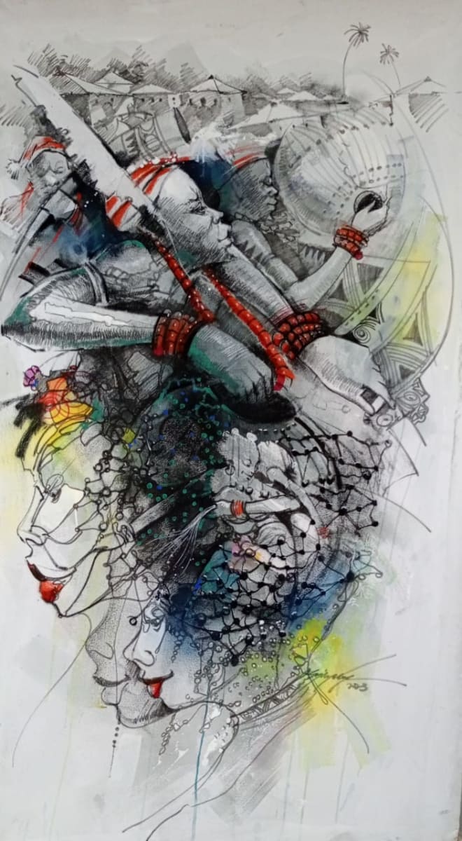 Igbo melodies by Soji yoloye  Image: Igbo men making melodies with drums and shekere and women dancing out with joy