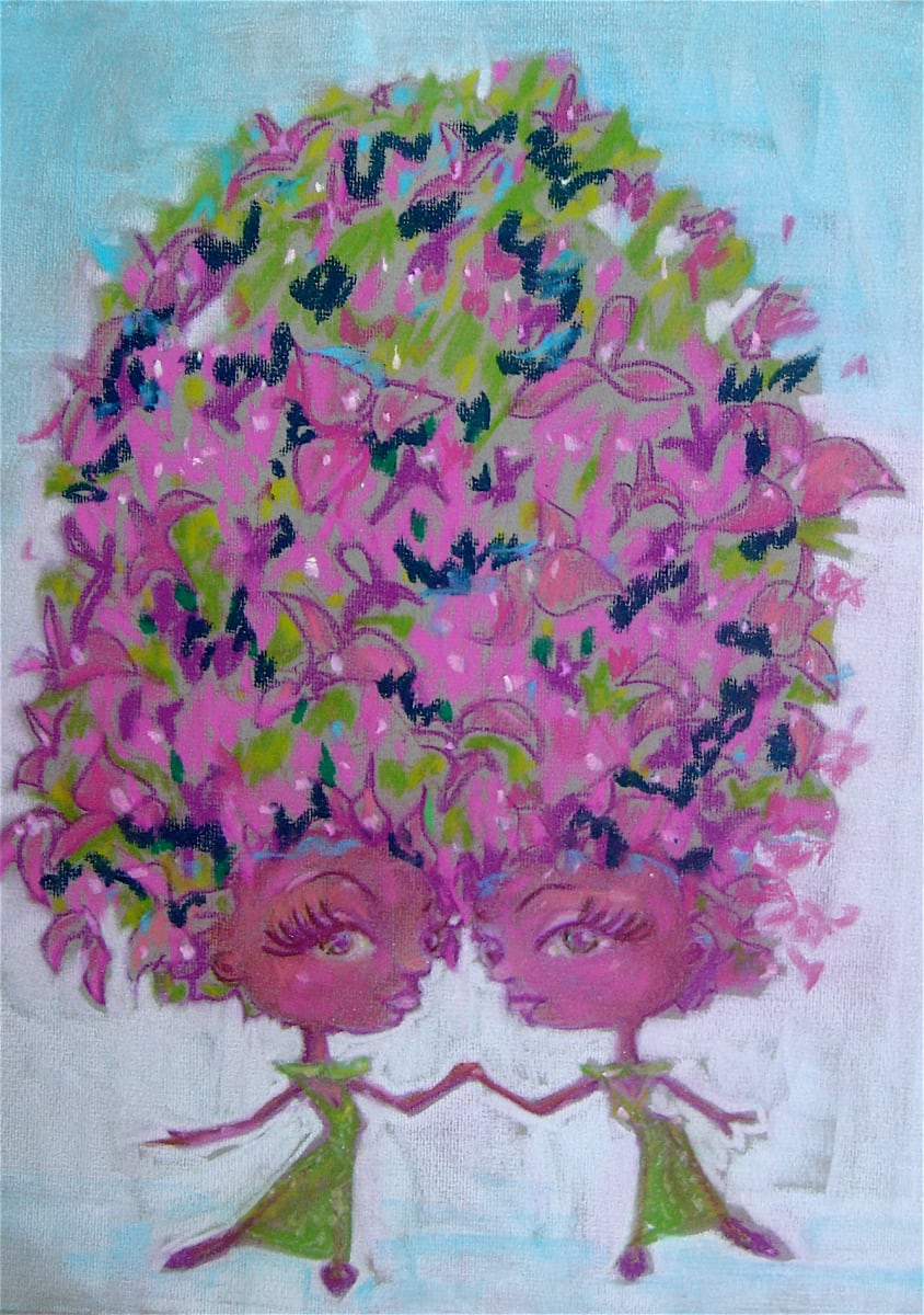 Beauganvilla by Lois Keller  Image: Anthropomorphic pastel drawings of local flowers in bloom.