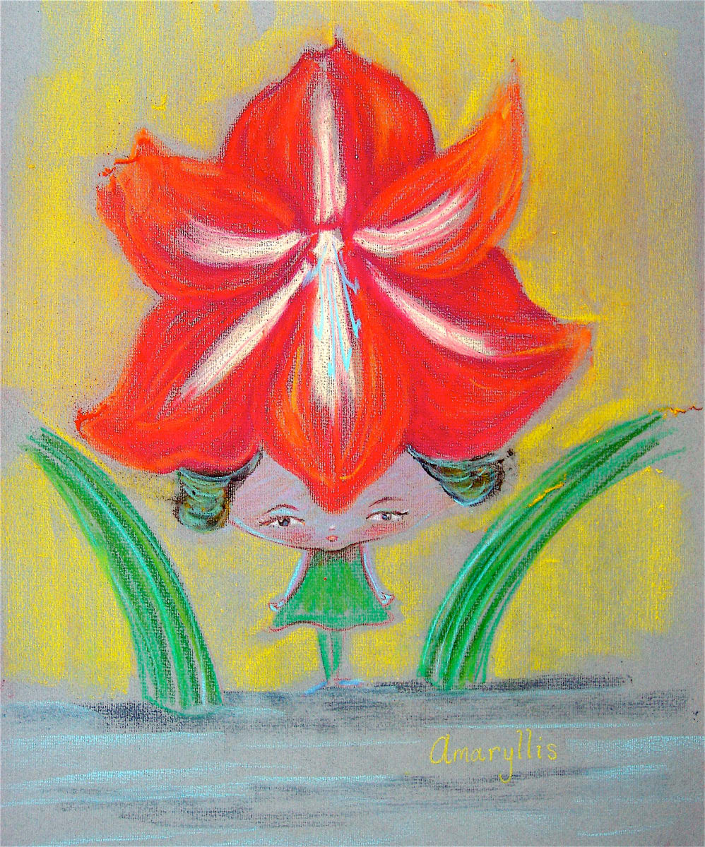 Amaryllis by Lois Keller  Image: Anthropomorphic pastel drawings of local flowers in bloom.