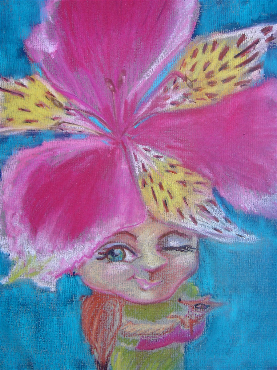 Foxglove by Lois Keller  Image: Anthropomorphic pastel drawings of local flowers in bloom.