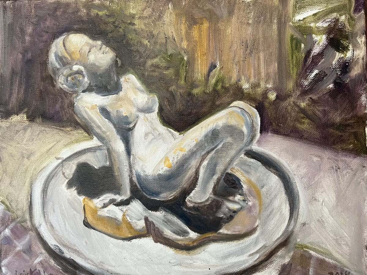 Rockhaven by Lois Keller  Image: Painting of the peaceful Sculpture from the Rockhaven Sanitarium in Glendale California.