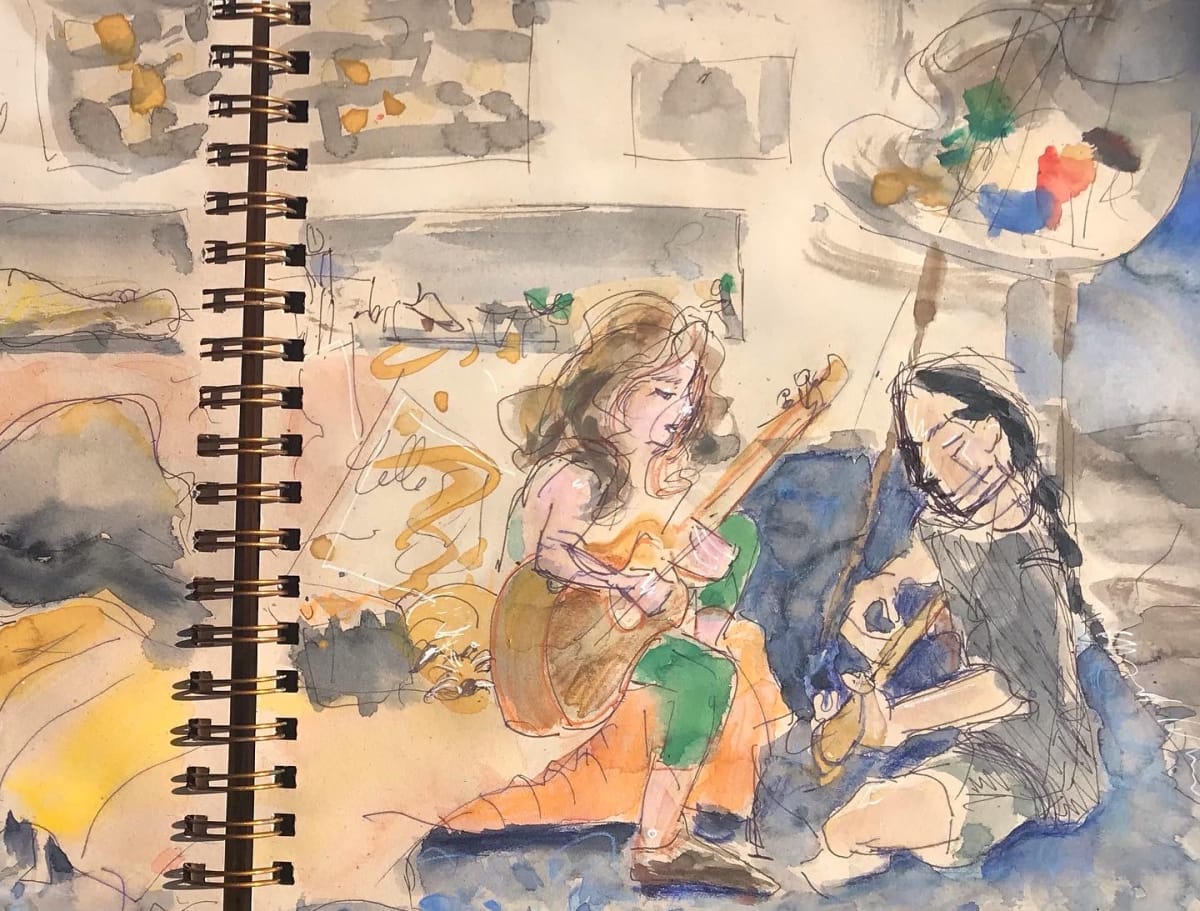 Sunny and Martin Playing Guitar by Lois Keller 