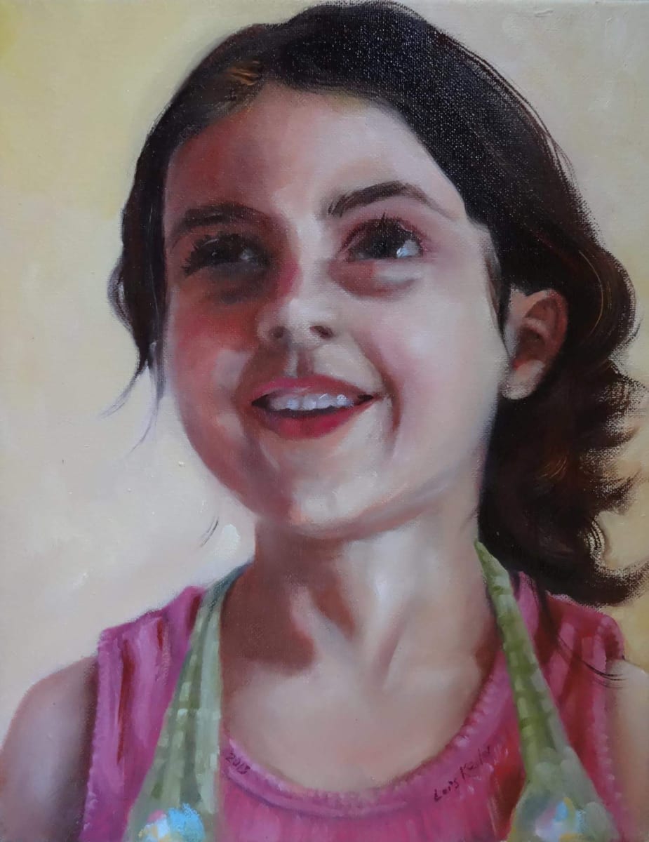 My daughter Gidget by Lois Keller  Image: Portrait of the artists young daughter wearing a green checkered apron.