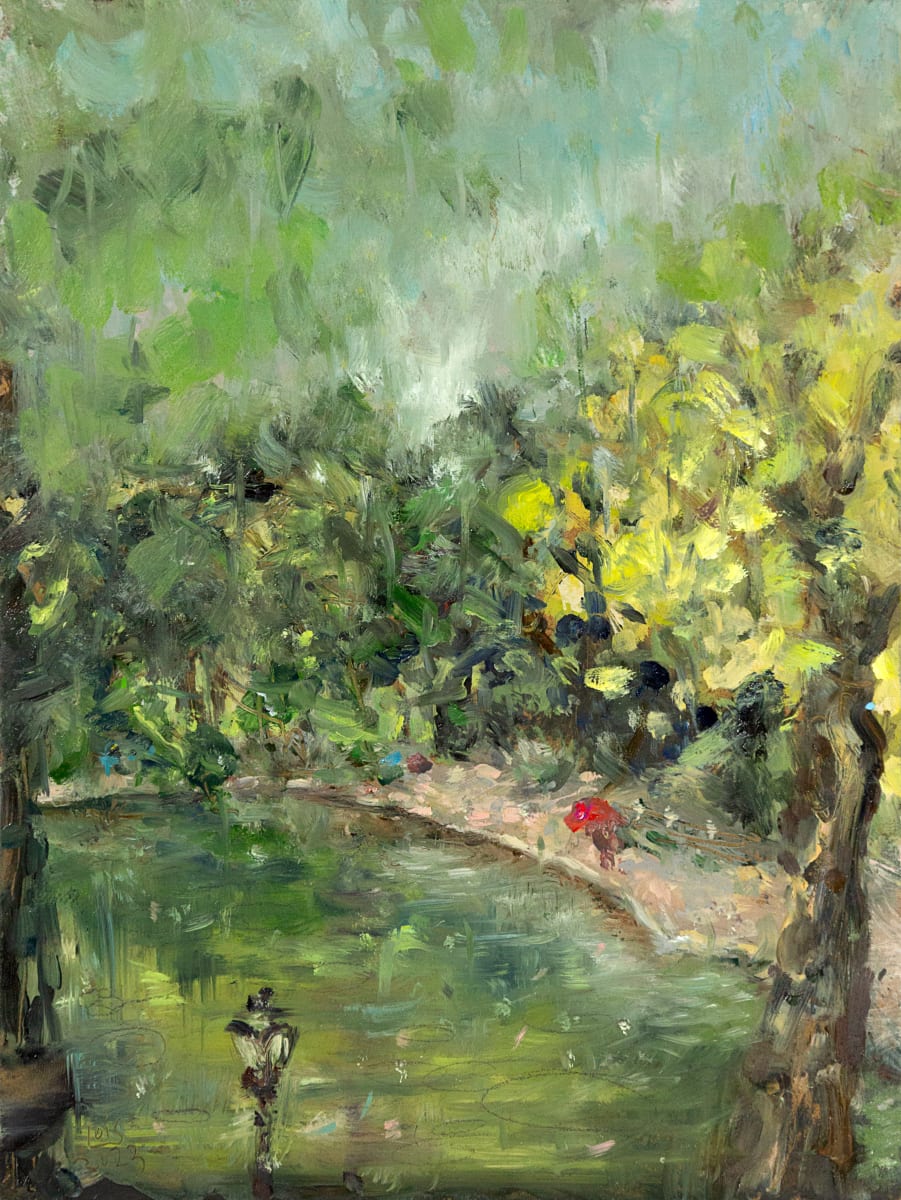 It Started to Rain in Central Park, New York City by Lois Keller  Image: En Plein Air Painting in New York City, summer 2023.