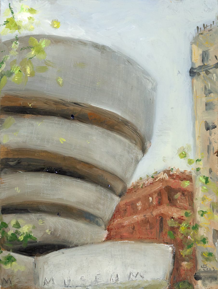 A Ziggurat in the Neighborhood, The Guggenheim Art Museum by Lois Keller  Image: En Plein Air Painting in New York City, summer 2023.