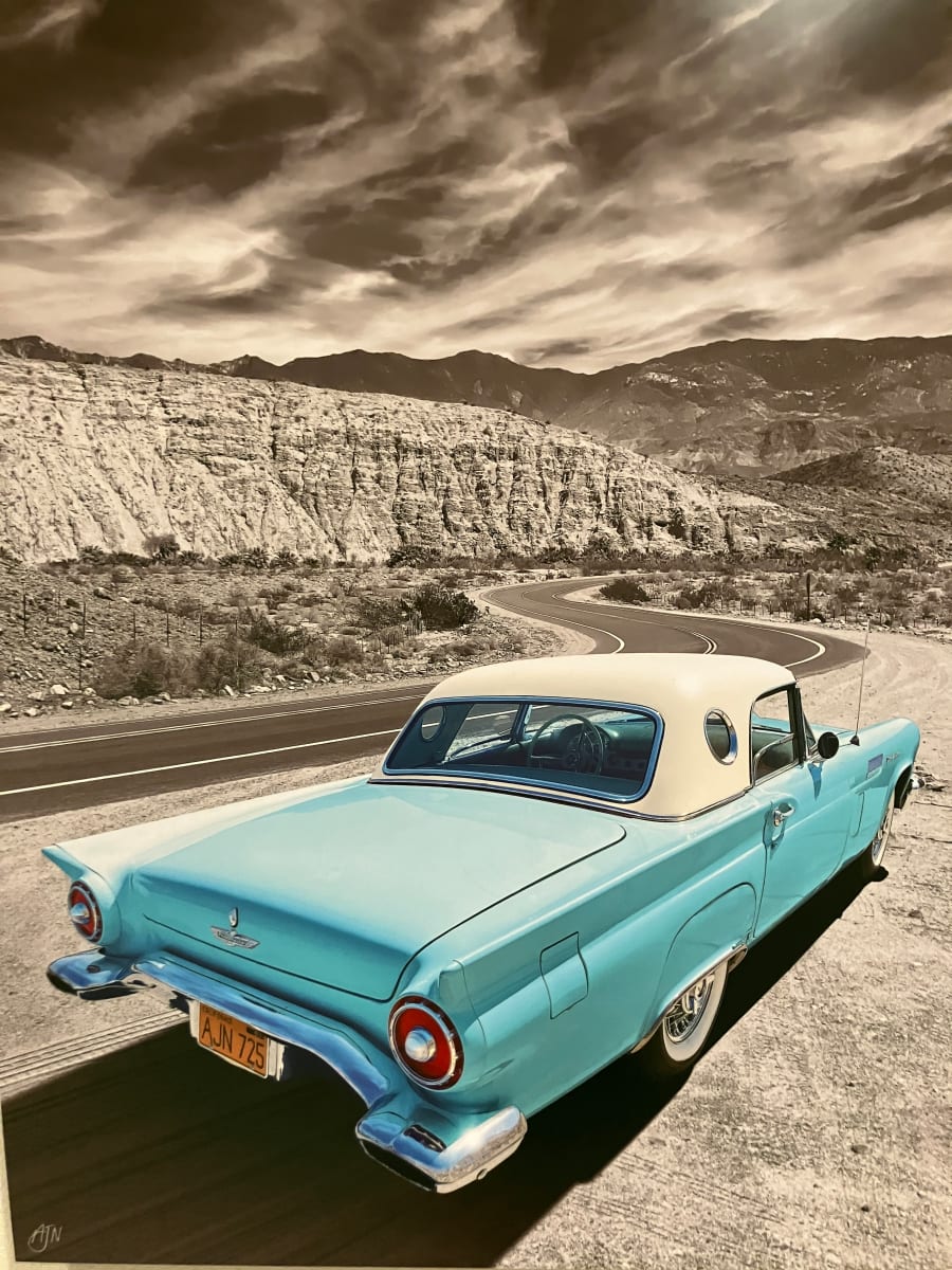 Blue Thunderbird on Thousand Palms Canyon Road by Andy Nystrom 