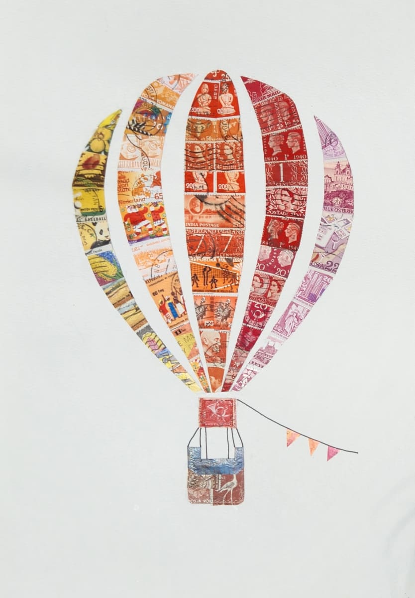 Up. Up, and Away by Lisa Purrington  Image: This is created with postage stamps.
