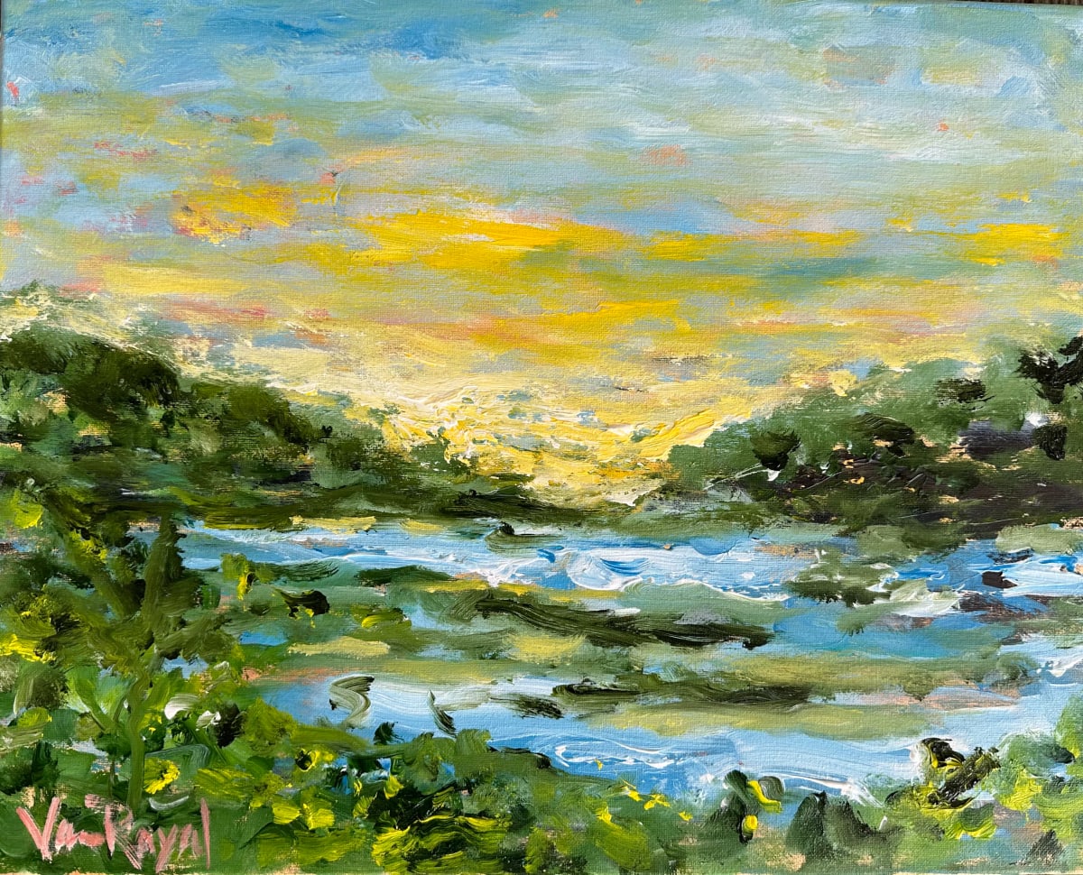 Always Shining by Vanessa Royal  Image: Sunrise over the Coosa River shines in golden impasto-style brushstrokes. 