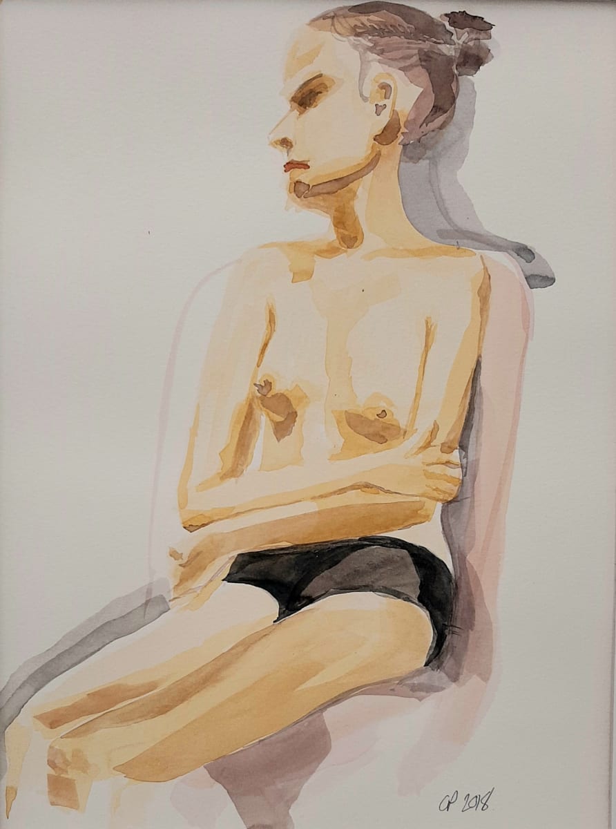 Seated female nude by Claire Philpott  Image: Quick sketch in gauche of seated female nude