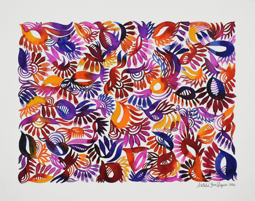 Fire Creatures by Natalie Fine Shapiro  Image: Amoeba like creatures in fiery colors.