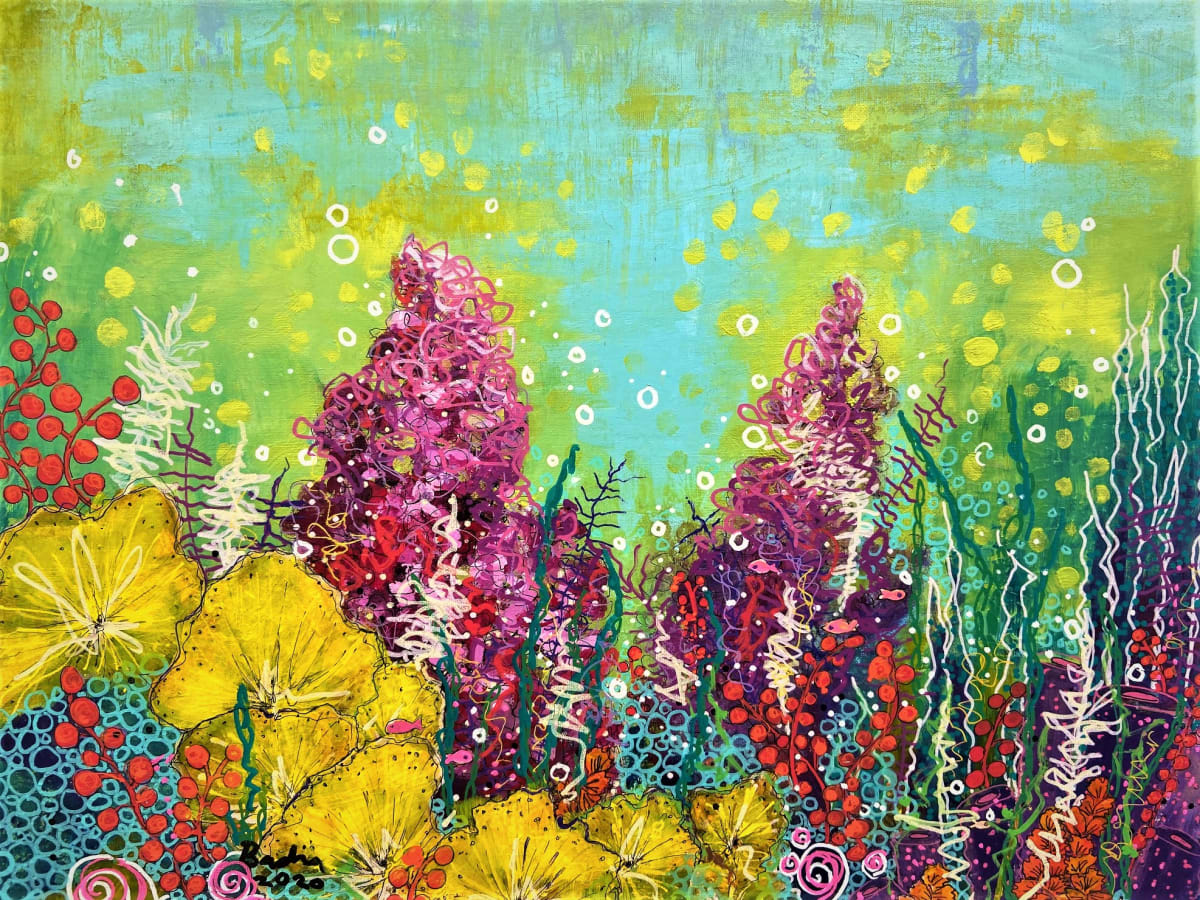 Under sea wave6 by Badria Shamsi  Image: Rich with lush vibrant underwater life swaying gracefully to the rhythms of soft gentle currents and lit by sunlight from above, my art transports me to realms of incredible beauty, calm, and bliss.