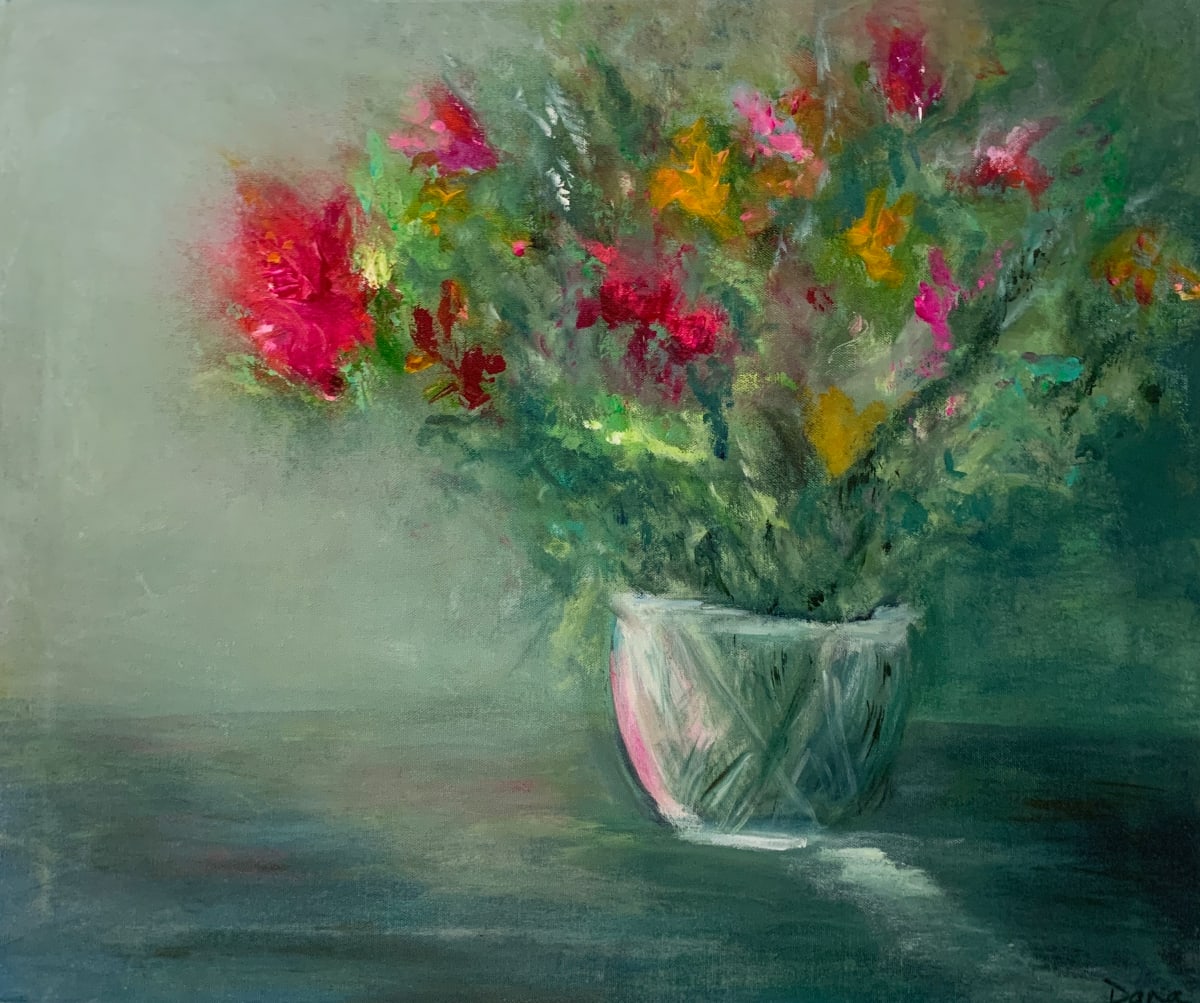 Flowers for mama by Dana Langford  Image: I painted this right after my mother passed away. I think it was something that she would’ve liked. So that’s what I had in my heart when I walked up to the canvas with this one.