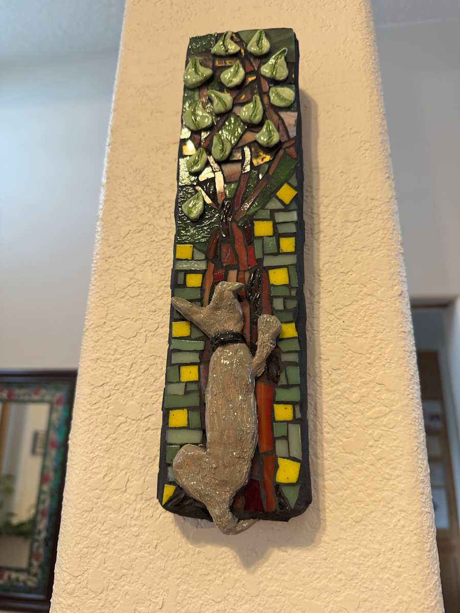 Barking Up The Red Tree by Dina Afek  Image: Glass tiles and ceramics on foam