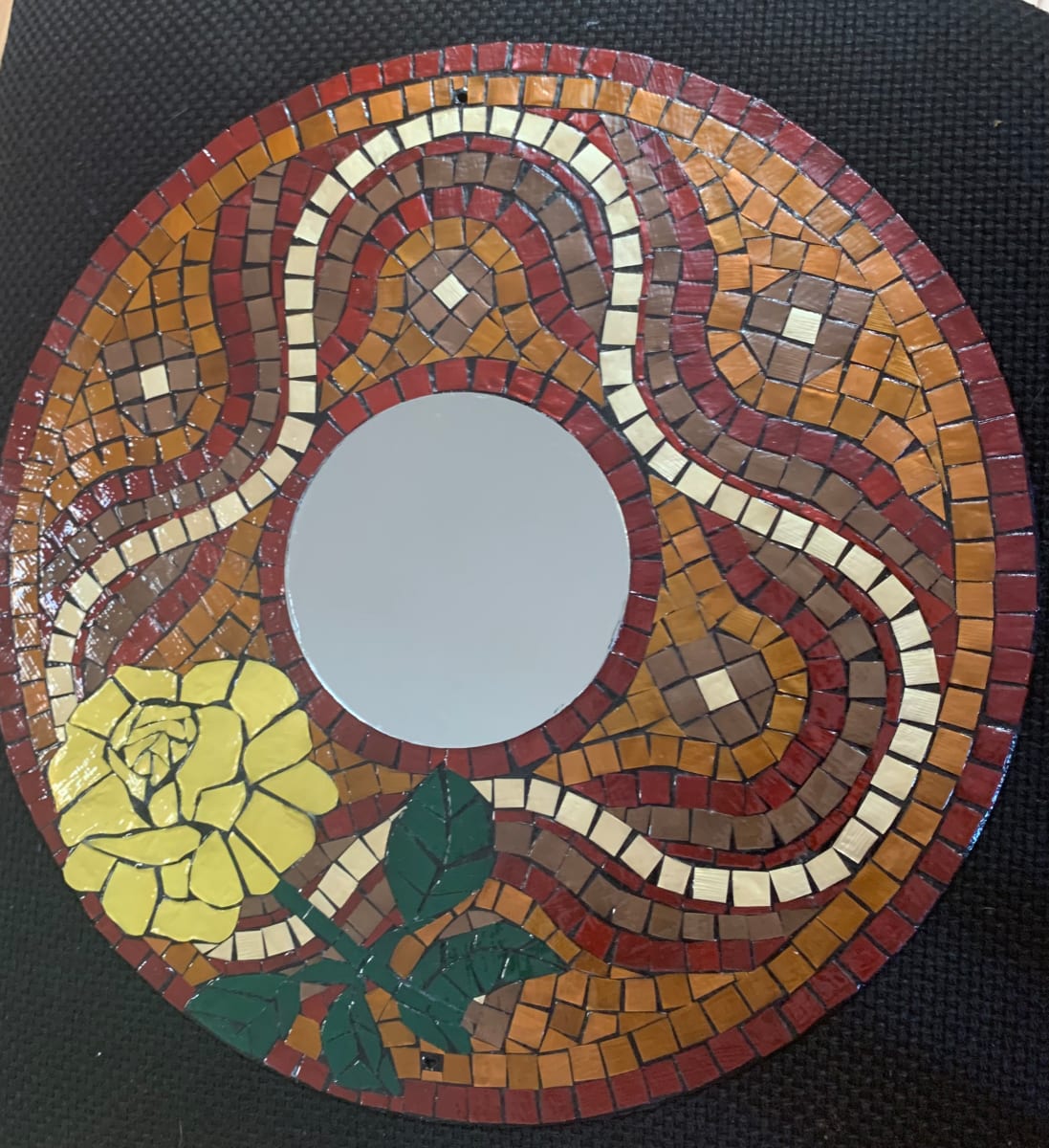 Rose mirror by Dina Afek  Image: Yellow rose on Roman Conimbriga mosaic inspired background