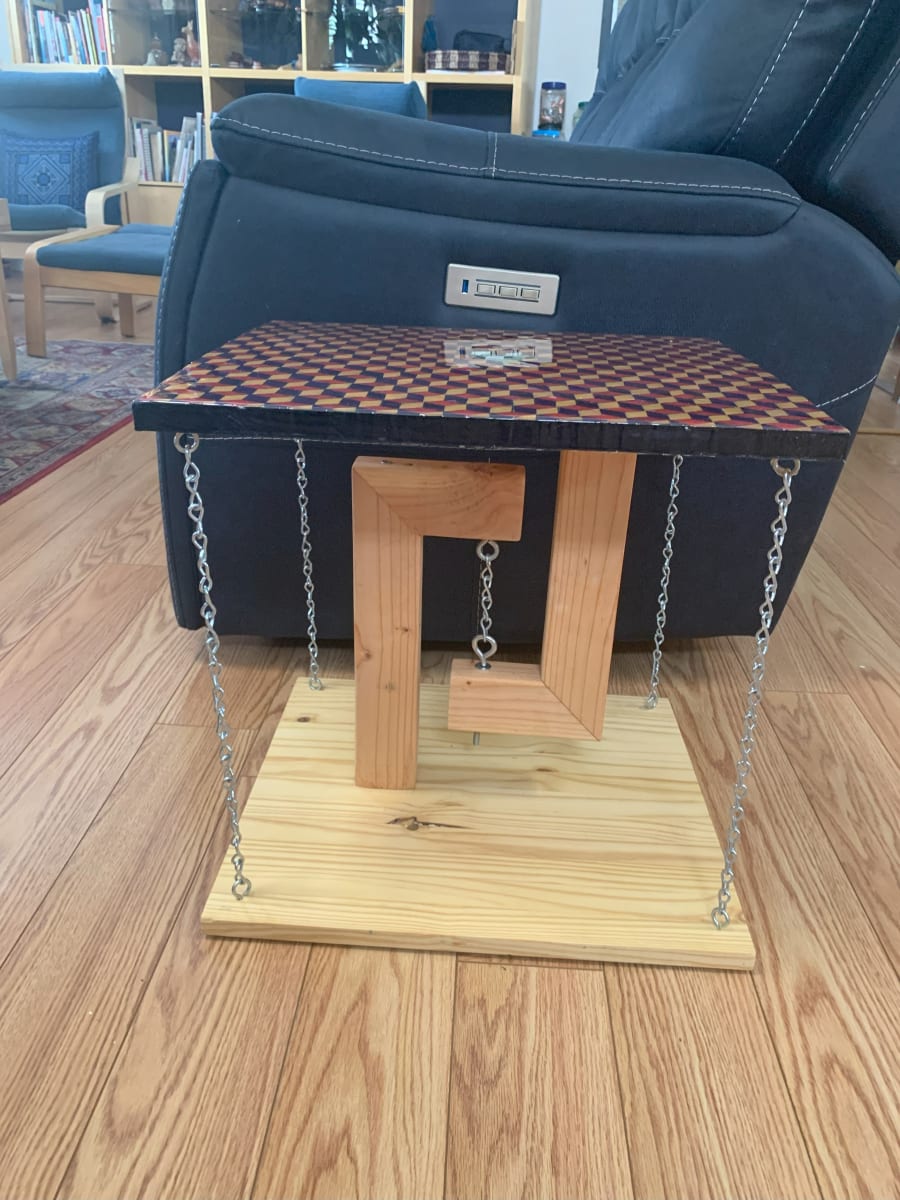 Escher cubes tabletop by Dina Afek  Image: The finished project in its place