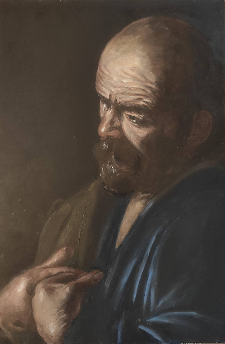 After Caravaggio – The Denial of Saint Peter (partial copy) by Attila Vidács 