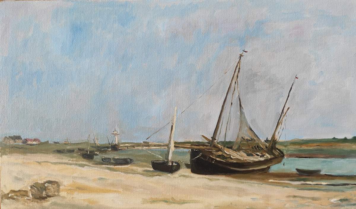 After Charles-François Daubigny: Boats on the Seacoast at Étaples by Attila Vidács 