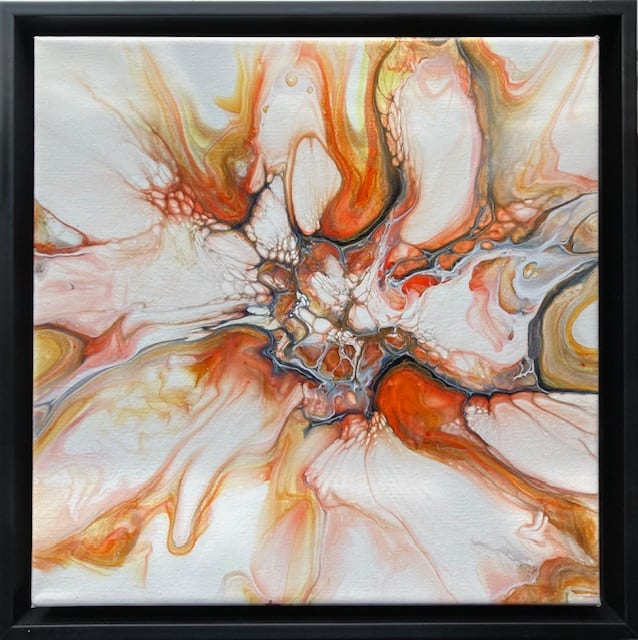 Harness the Power by Marcy Stone  Image: Fiery reds, golds and shimmers of whites...all the colors of passion, inspiration, seduction and adventure.  Harnessing the sparks that this piece ignites finds that power within that calls deep to your soul.  Complete with a luminous varnish and a black frame.