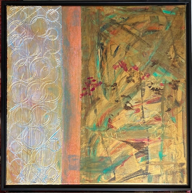 Trinity by Marcy Stone  Image: Texture, layers and mystery.  I am enjoying providing a view from a distance and then something a little extra as you approach and focus.  Art that brings you present in the moment as you meditatively look for her...Trinity.  