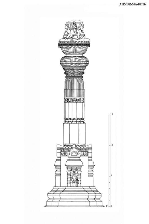 Monolithic Column at Indra Sabha Cave by Ellora Caves, Aurangabad, Maharashtra, India 