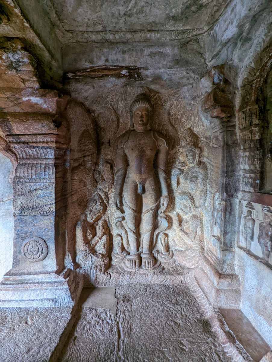Bahubali with Attendants (left) and Parshva with Attendants (right), 6th -12th centuries by Cave 4, Badami, Karnataka 
