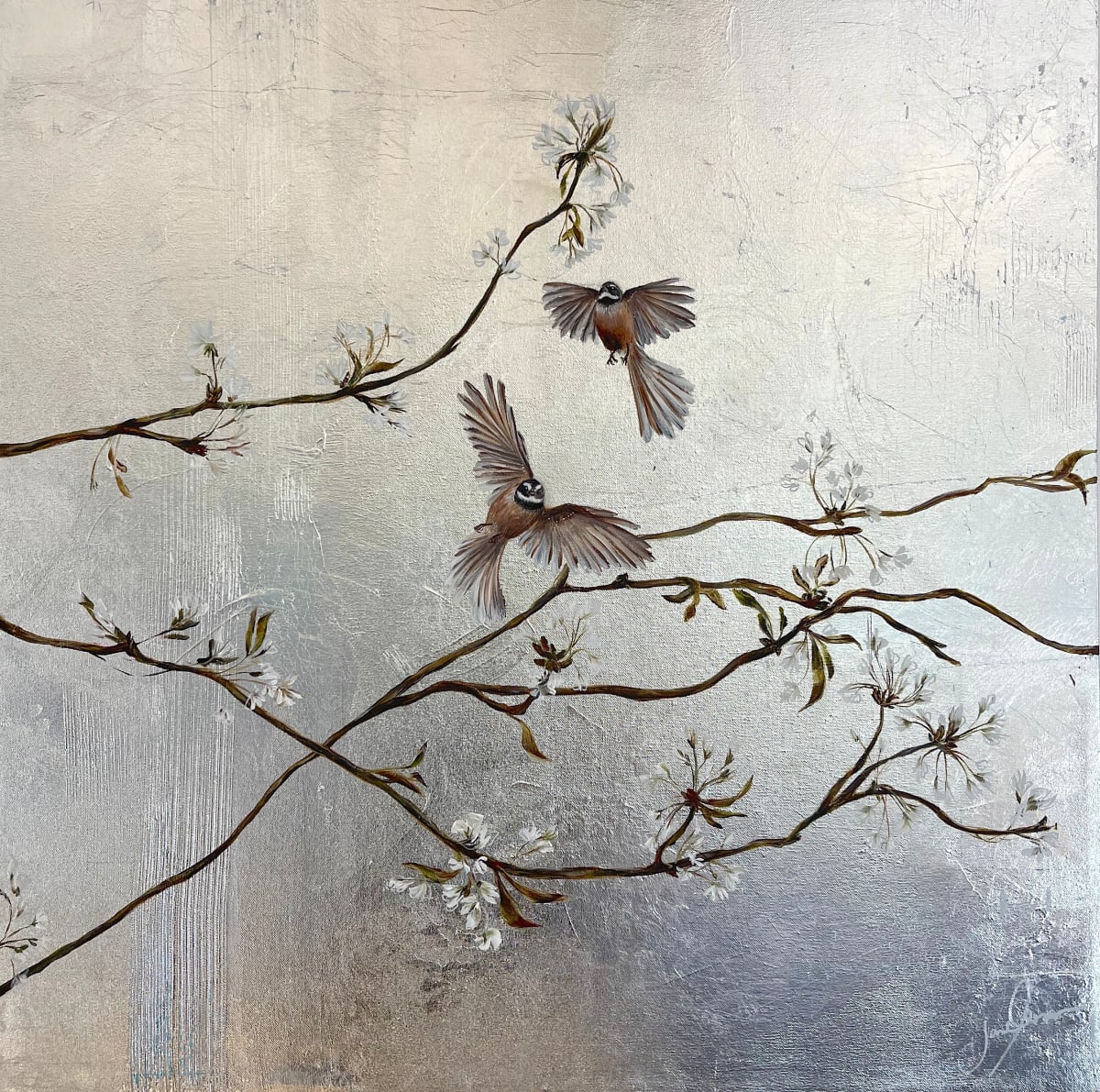 Gracefully they dance by Jane Mason Studios  Image: 800mm H x 800mm W / 32” x 32” / NZ$1,590 + gst / USD $990