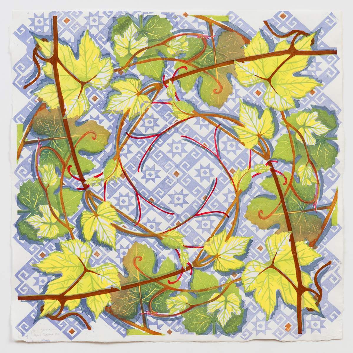 Generation by April Vollmer  Image: grape vines over seljuk carpet pattern, printed in quarters
