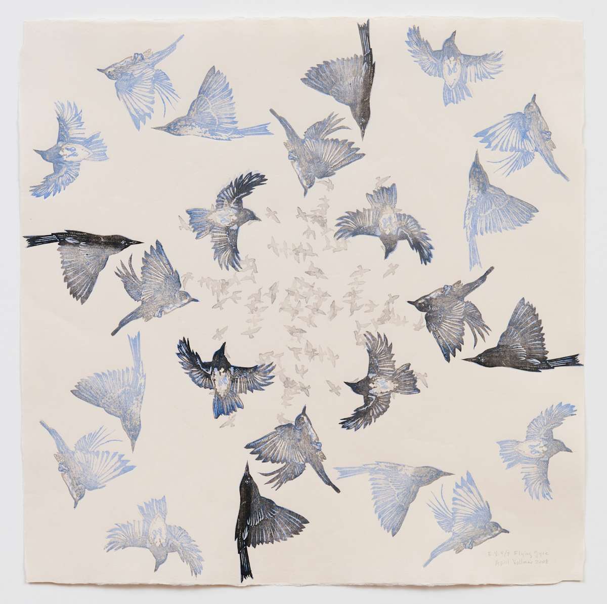 Flying Gyre EV 4/7 by April Vollmer  Image: radiating pattern of birds made with repeated printing 