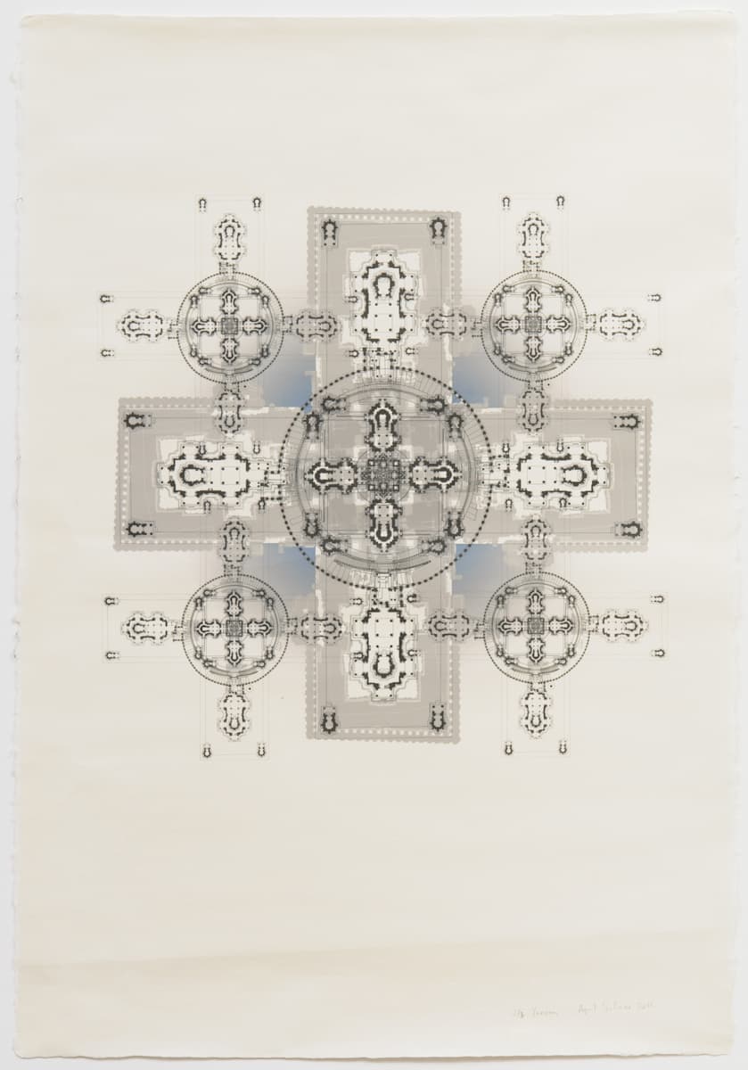 India Series-Yantra (ed 3) by April Vollmer  Image: geometric diagram composed of layers of Indian temple floor plans