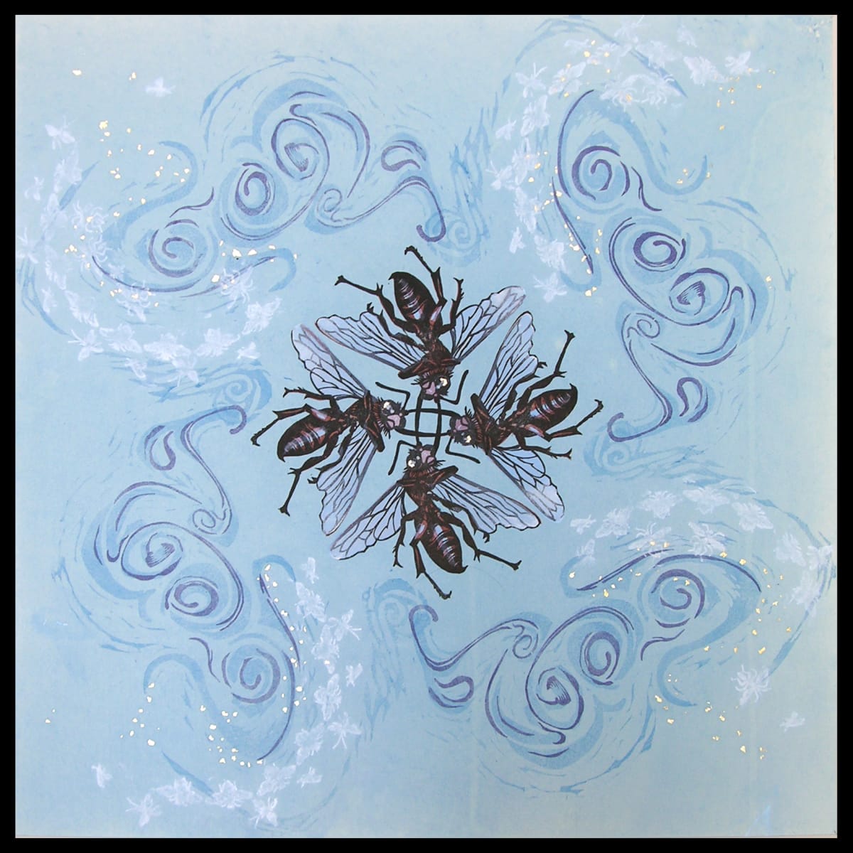 Vortex, Blue (ed 6) by April Vollmer  Image: edition of around six, this has hand rubbing with white pencil and gold leaf flecks
