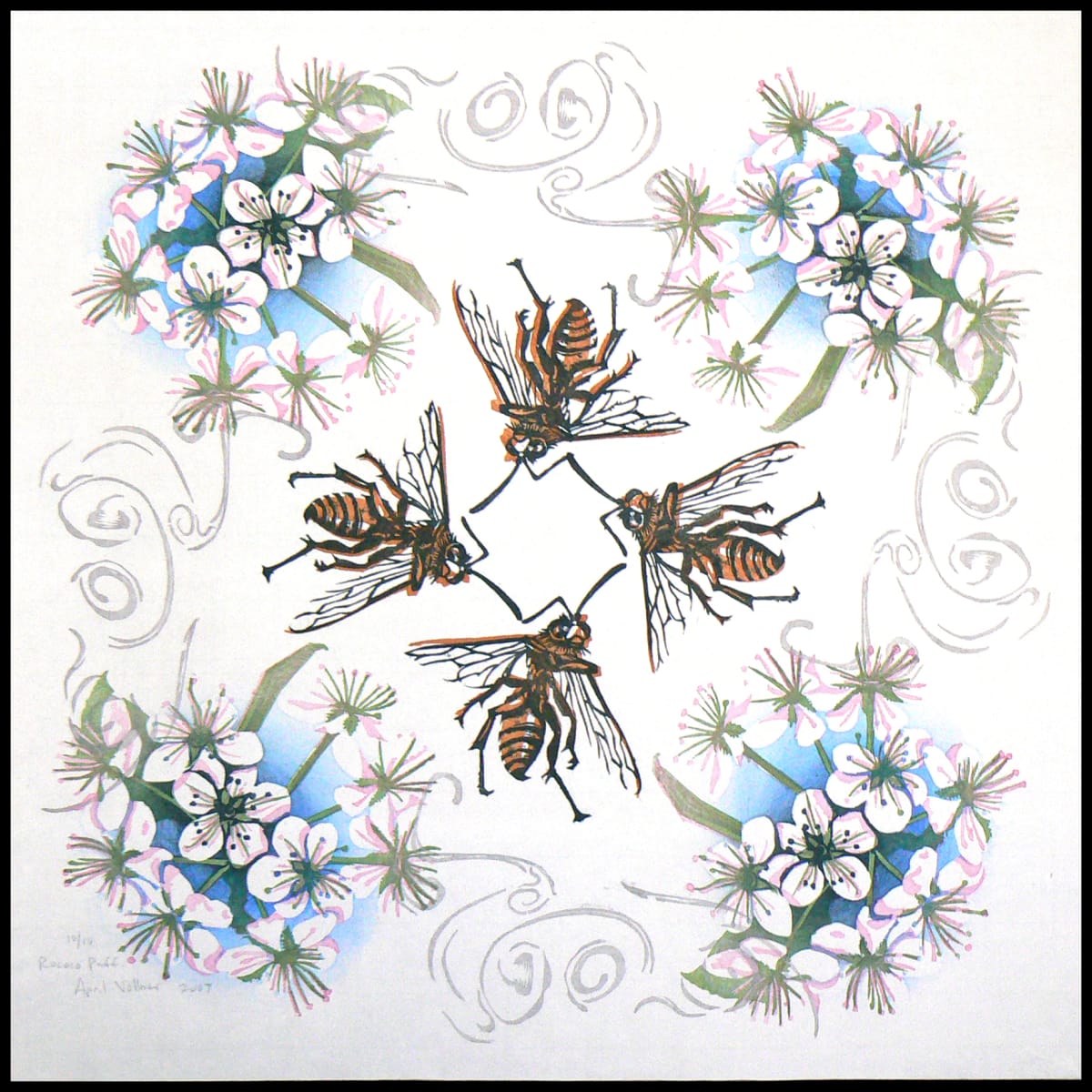 Rococo Puff (ed 10) by April Vollmer  Image: wasps and cherry flowers and a puff of wind