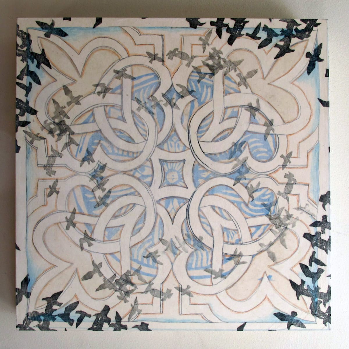 Kosha 8 by April Vollmer  Image: Sanchi rondel, English garden plan, birds, layered with translucent washi