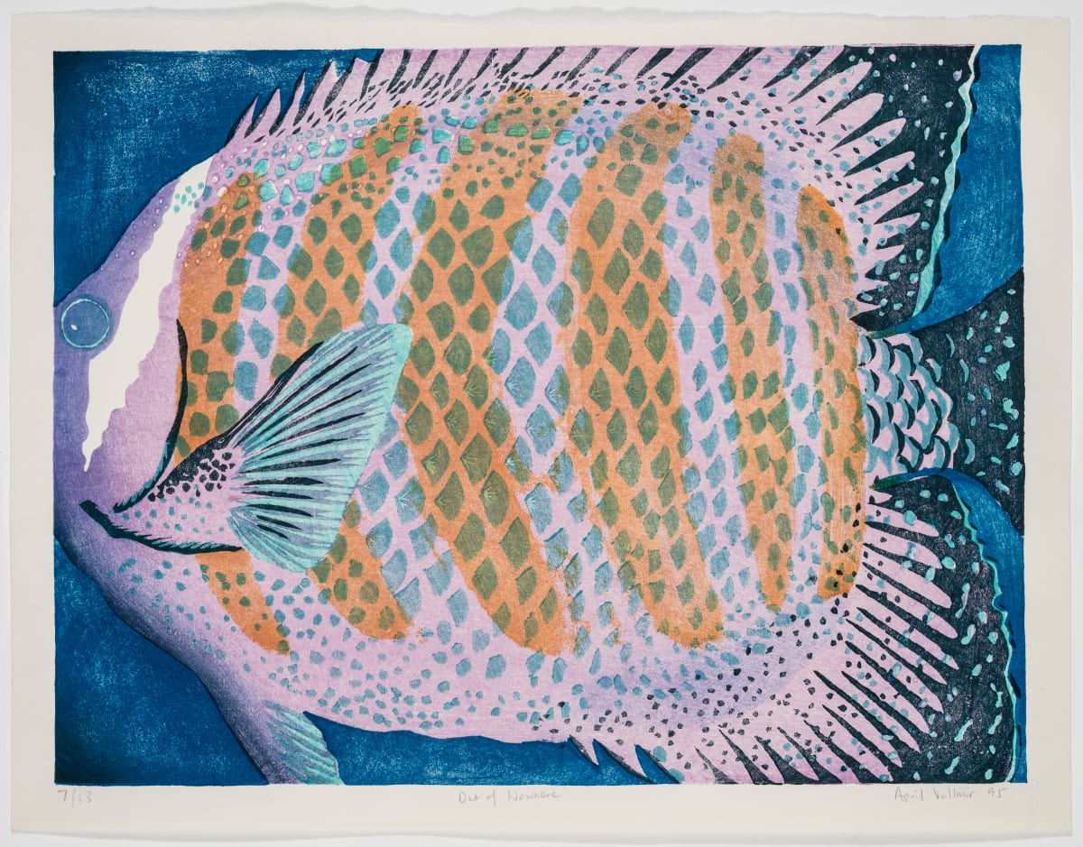 Out of Nowhere by April Vollmer  Image: fish dissolving into overlapping patterns