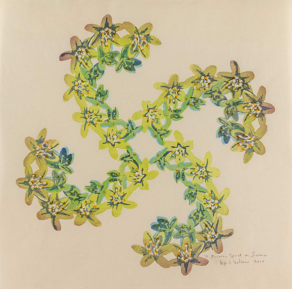 Furcraea Spiral by April Vollmer  Image: furcraea flower stems printed four times in a spiral, on Iwano