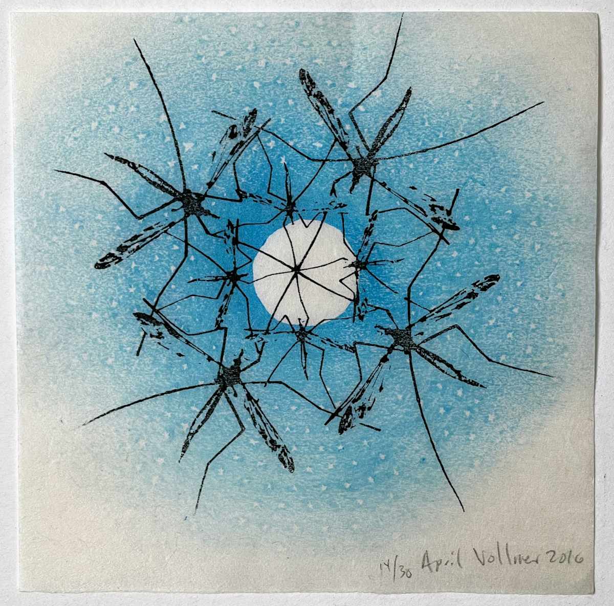 Cranefly Moon (ed 30) by April Vollmer  Image: laser cut cranefly pattern over the moon made from the center portion of Architecture of Desire