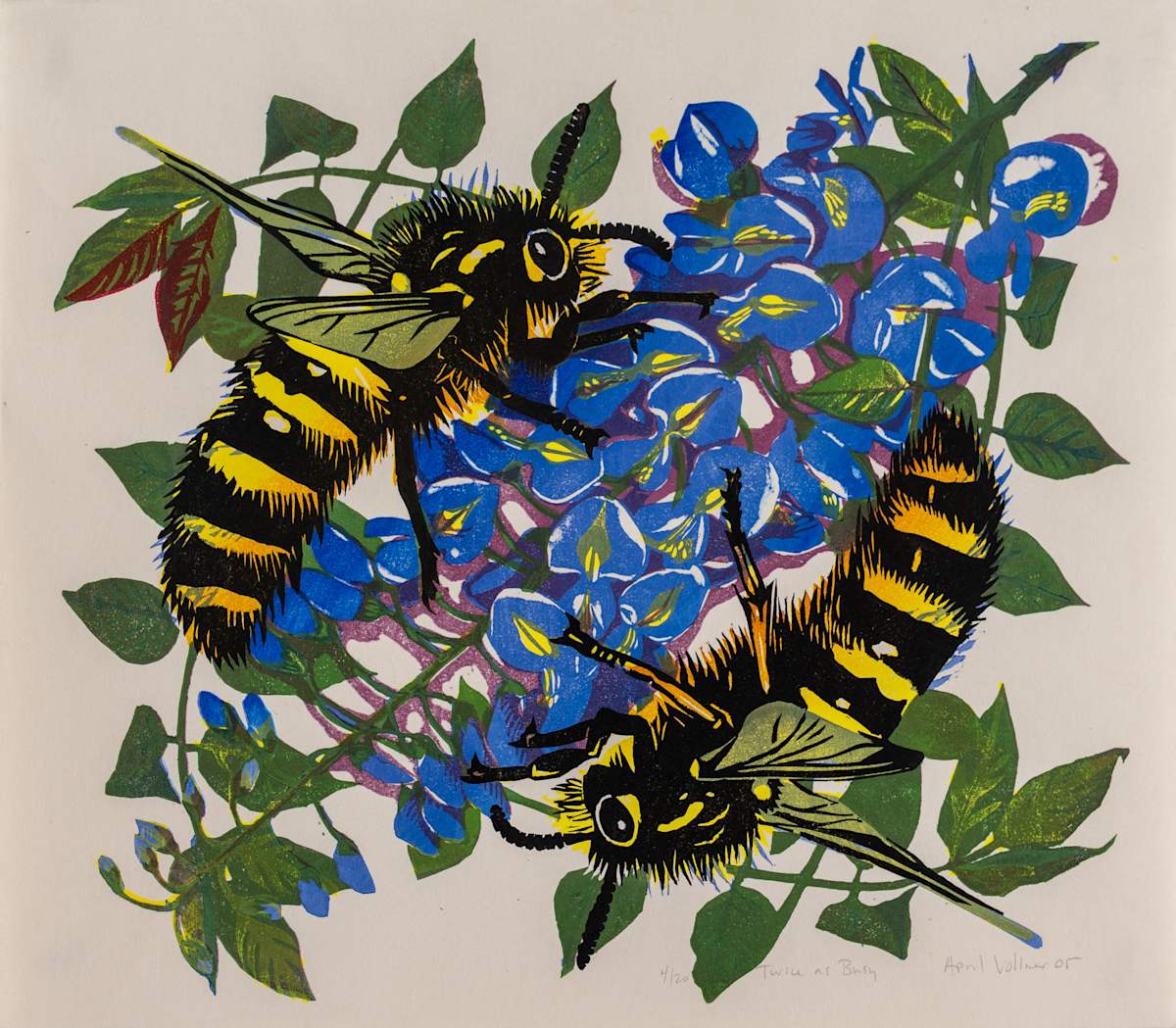Twice as Busy (ed 20) by April Vollmer  Image: bees on wisteria, playing with the idea of duplication