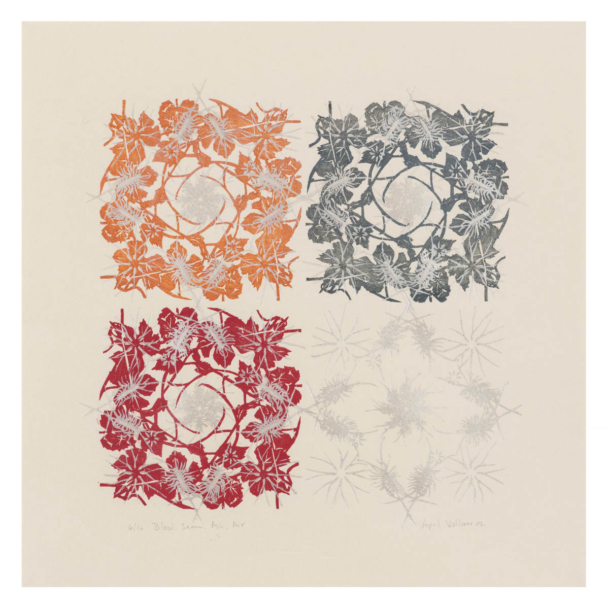 Blood, Semen, Ash, Air (four elements) by April Vollmer  Image: four elements overprinted with silver mica