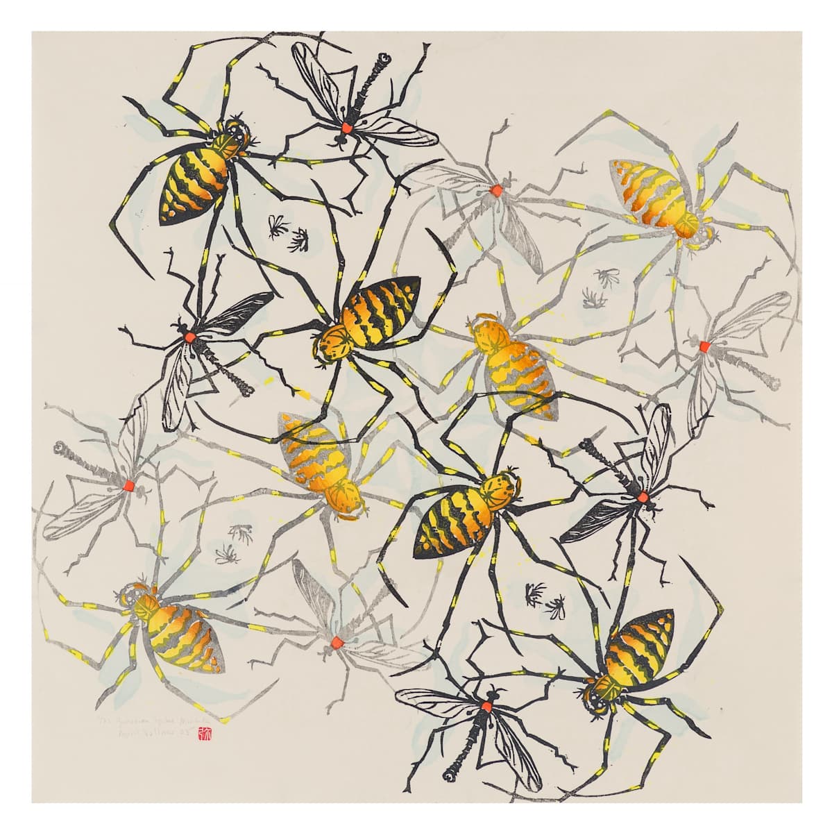 Guardian Spider Mandala by April Vollmer  Image: completed in my studio on good paper, same blocks printed four times in different density to create layers
