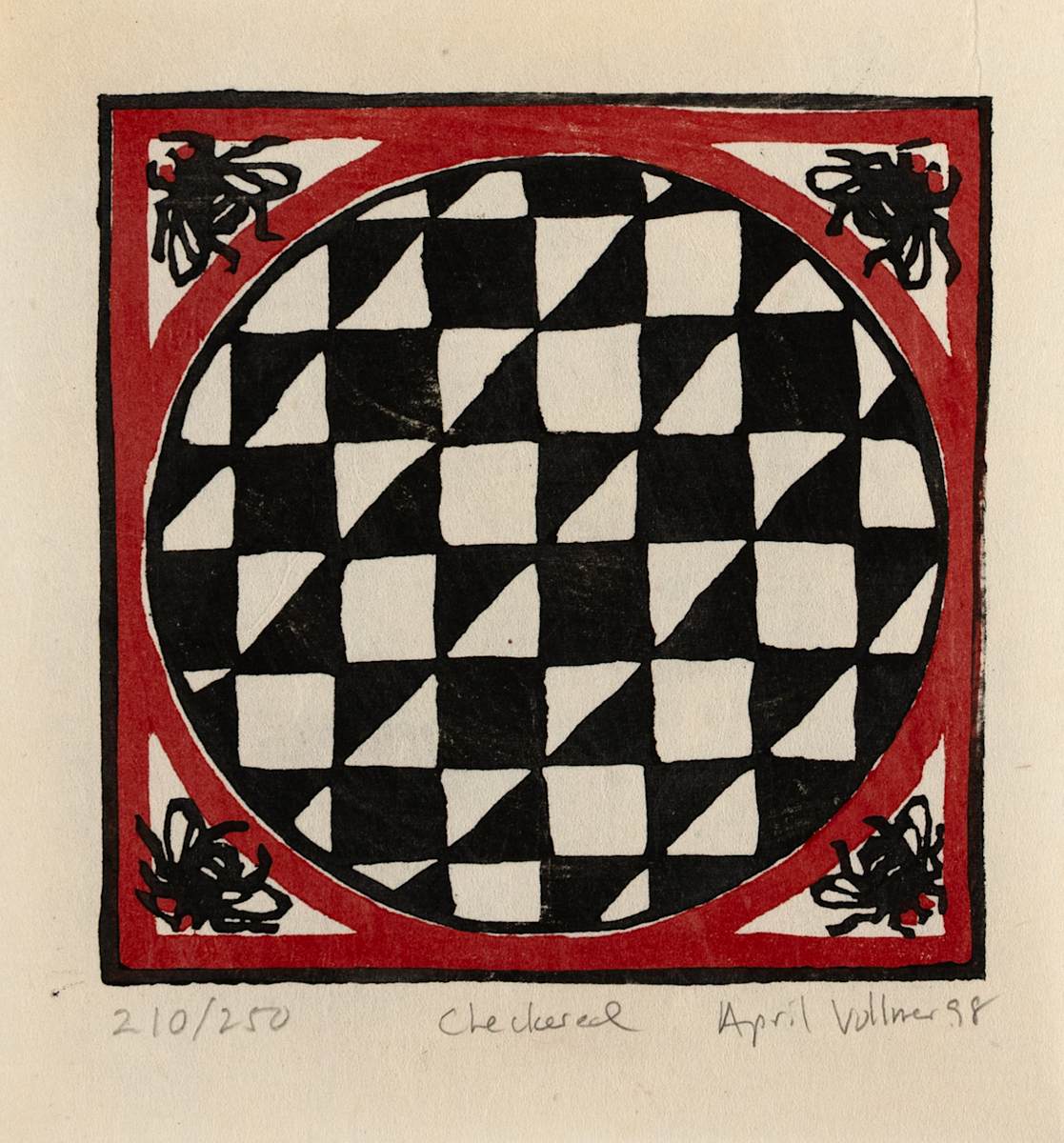 Checkered (1998 solstice card) by April Vollmer  Image: Roman mosaic with corner flies, solstice card