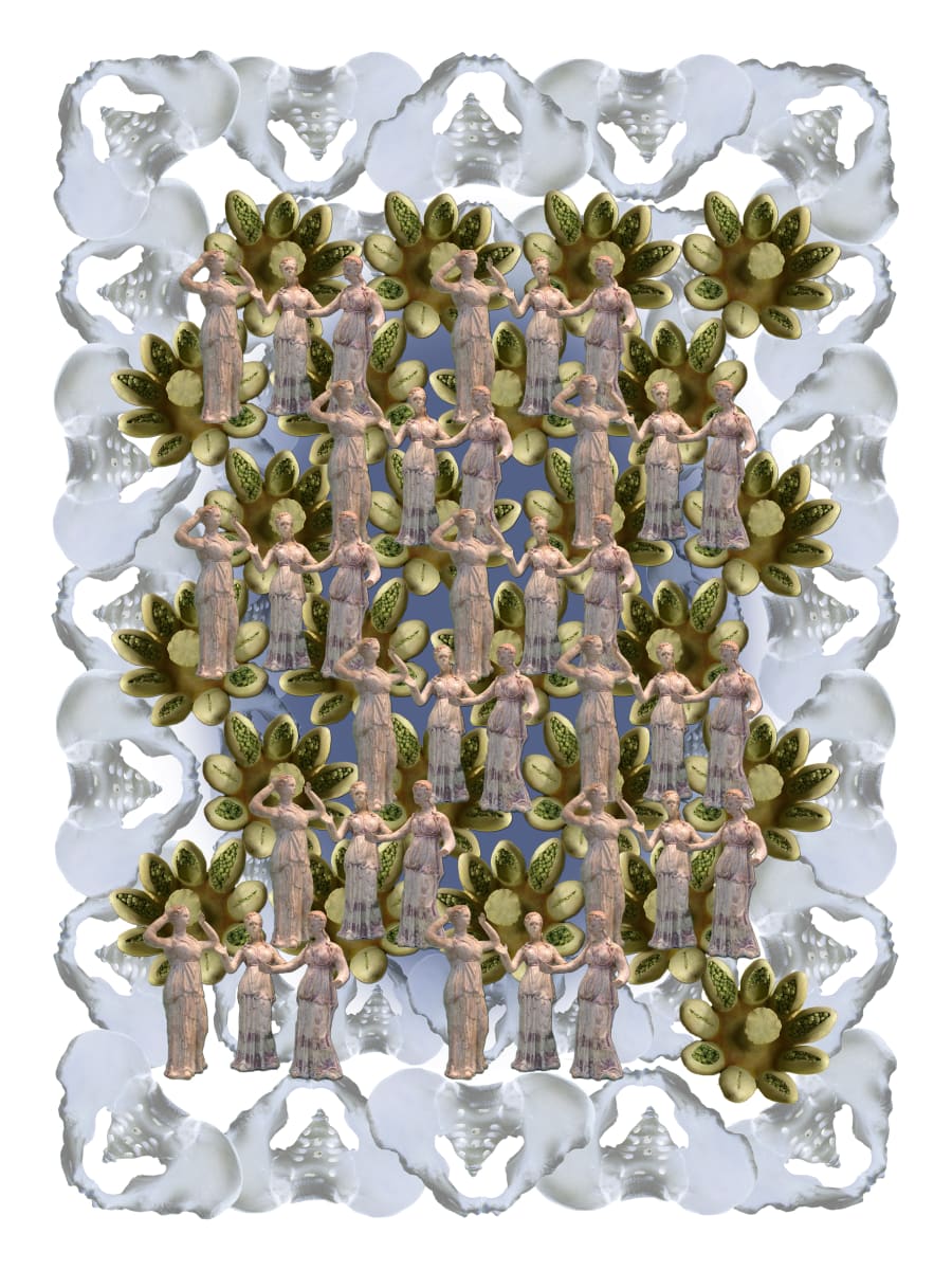 Goddesses and Slaves Series: Three Graces by April Vollmer  Image: three goddesses, graces, fates...repeated with pelvis bones and flowers