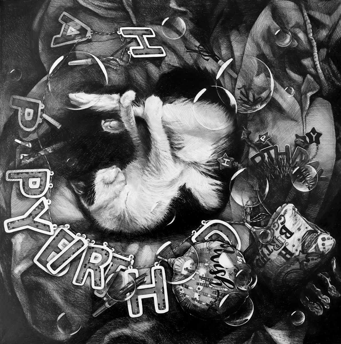 18 Bubbles by Mayuko Ono Gray  Image: Mayuko Ono Gray, 18 Bubbles, c. 2024, graphite on paper, 18x18 inches