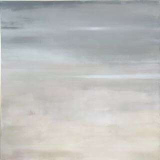 Low Mist by Suzanne Hughes  Image: This original abstract coastal painting captures the quiet stillness of a shoreline wrapped in soft greys, pale neutrals, and gentle shifts of light. The horizon sits subtly within the composition, dissolving into the misty atmosphere and creating a peaceful sense of space. Layers of muted tone drift across the canvas, offering the calm, meditative quality found in quiet coastal mornings.
This piece reflects the core of my work—open horizons, soft transitions, and the quiet emotional clarity that comes from standing at the edge of the sea. Perfect for collectors seeking serene wall art, modern coastal décor, or minimalist abstract paintings, this artwork brings a gentle, grounding presence to any room.
