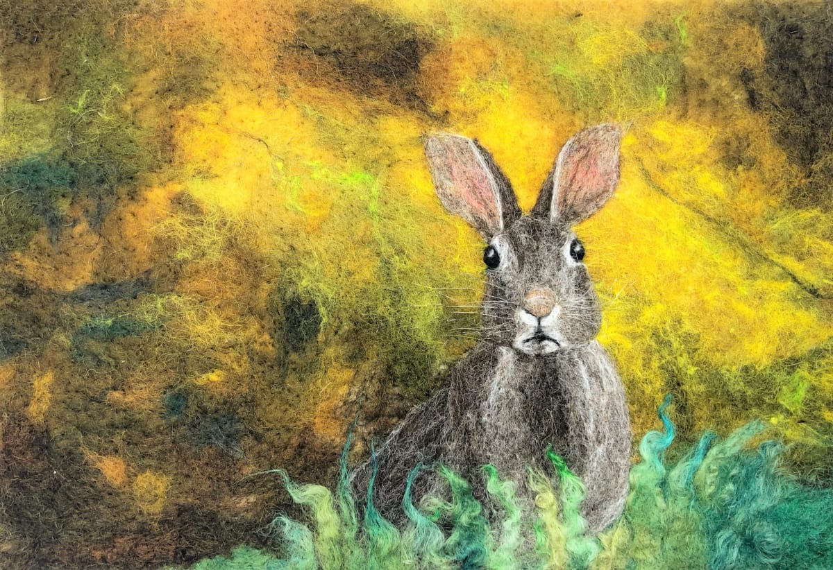 hare on yellow 2 by Ushma Sargeant Art 