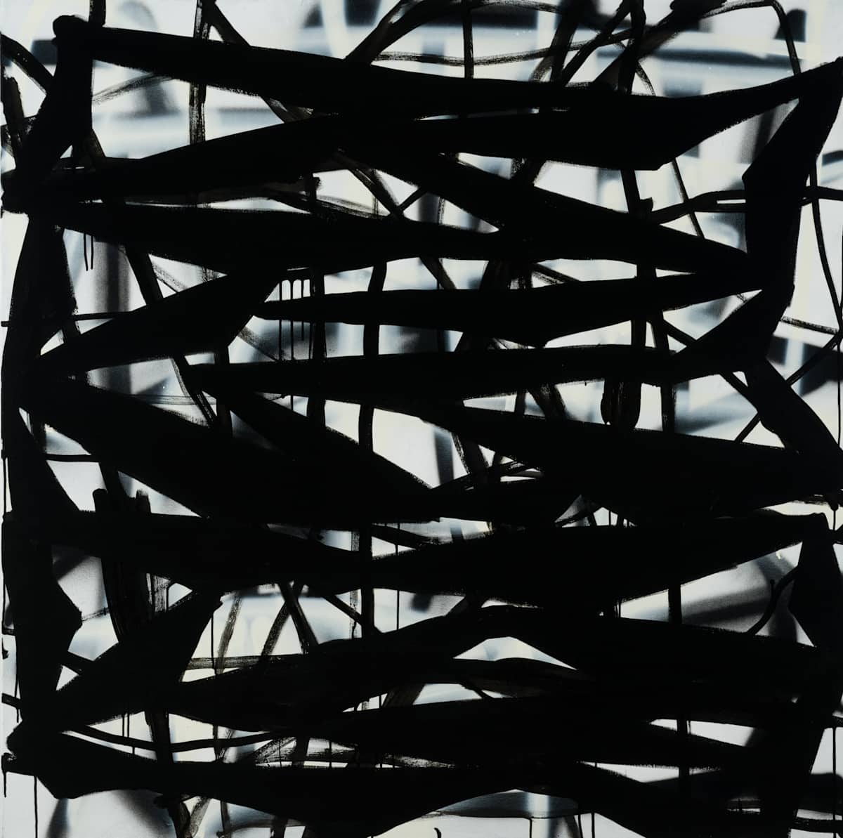 Black Drawing 1 by Tim McFarlane  Image: Black Drawing 1, 2023, acrylic, spray paint on canvas, 50'' x 50''