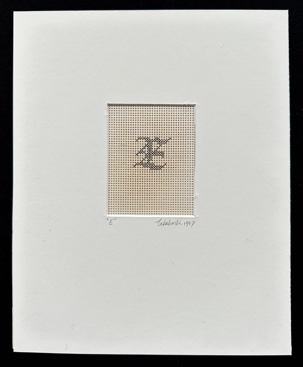 Gothic Uppercase / E, artist's hair, paper by Masako Takahashi 