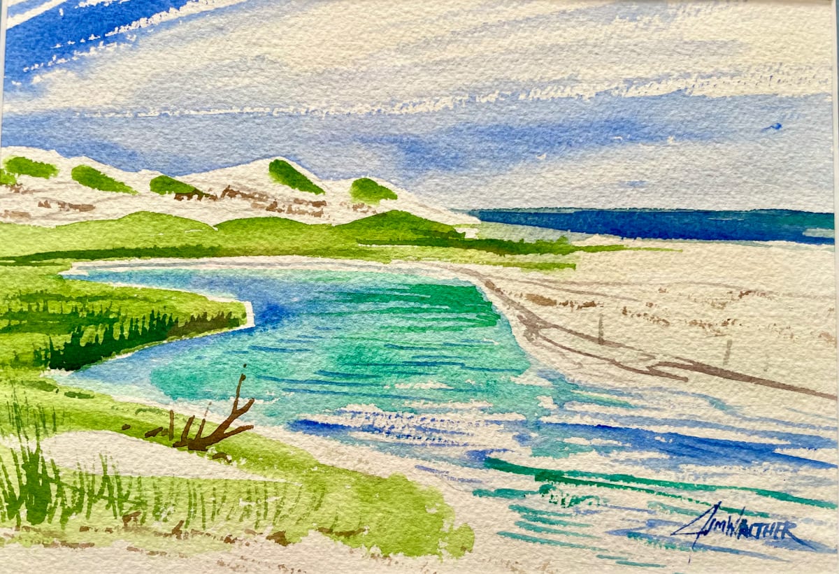 Grayton Beach Estuary by Jim Walther  Image: The Florida gulf coast has certain beauty. Painted on location near Seaside FL.