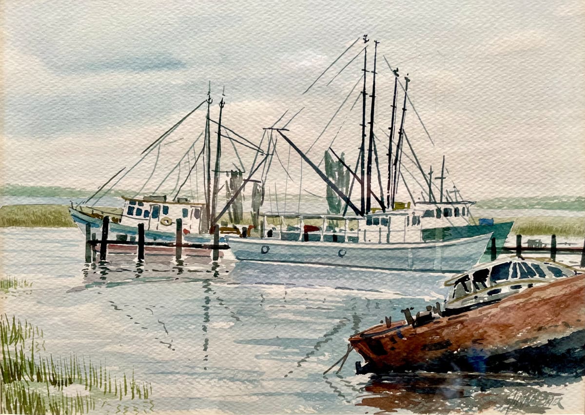 Sea Island Series # 6 by Jim Walther  Image: A painting on location at Ladies Island Marina
