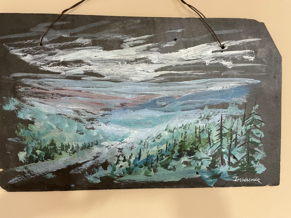 Winter Scene by Jim Walther  Image: Painted on a roof tile from Sunrise Mansion